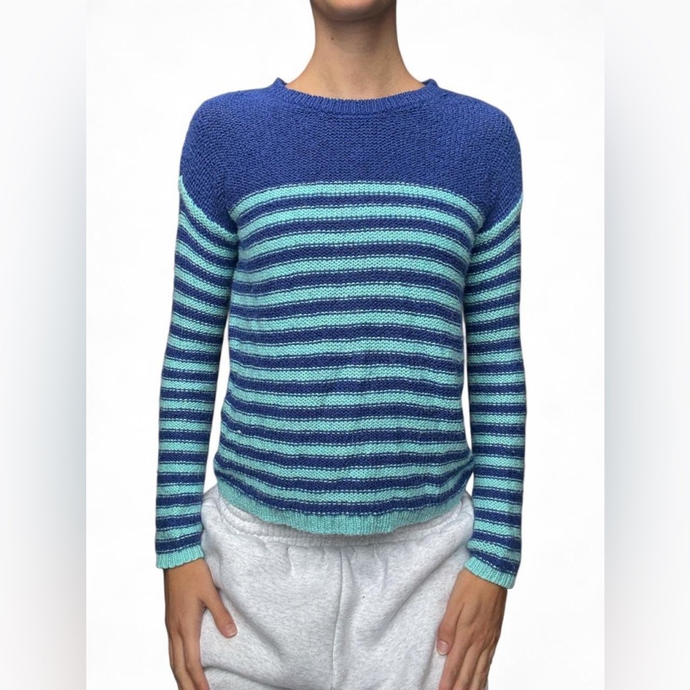 Striped Blue & Teal Crewneck Sweater - Women